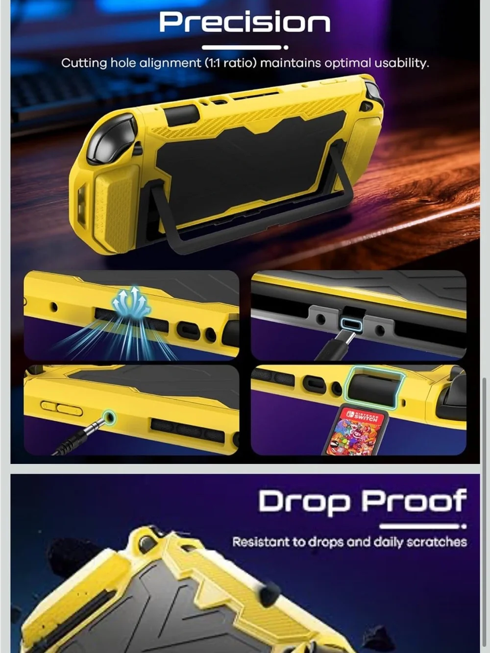 Dockable Switch 2 Grip Case 3pc. Set Military Protection Yellow/Black